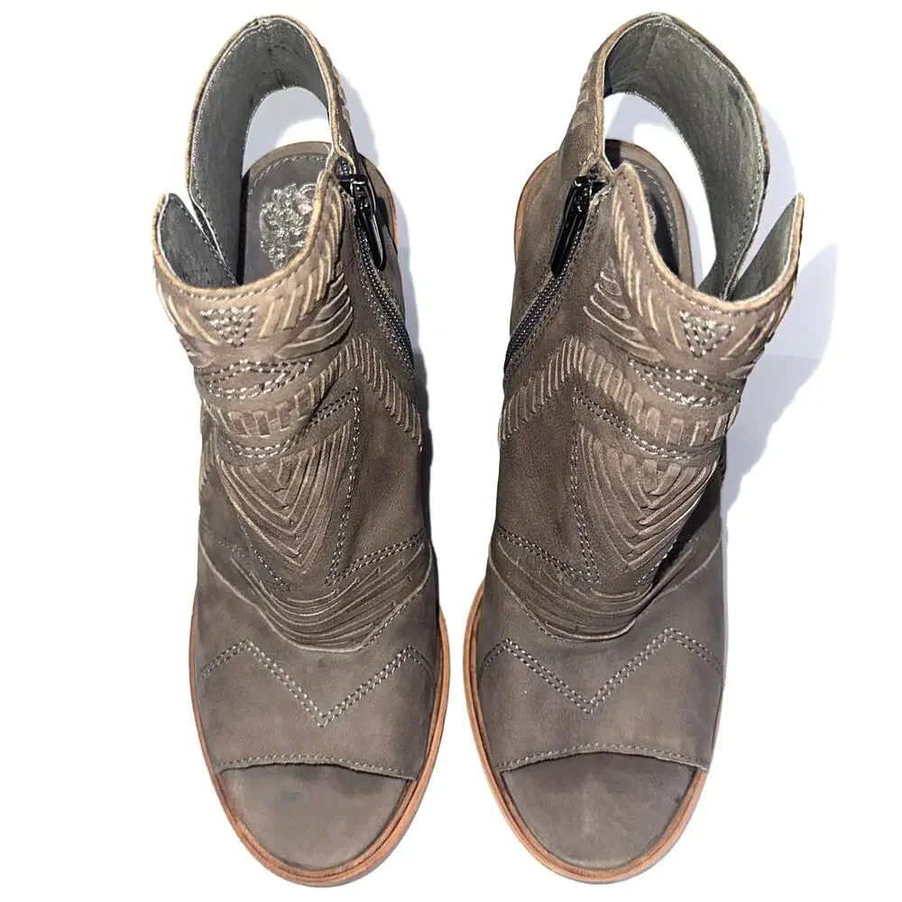 Vince Camuto Karinta Brown Grey Leather Open Toe Heeled Shoes Size 8.5